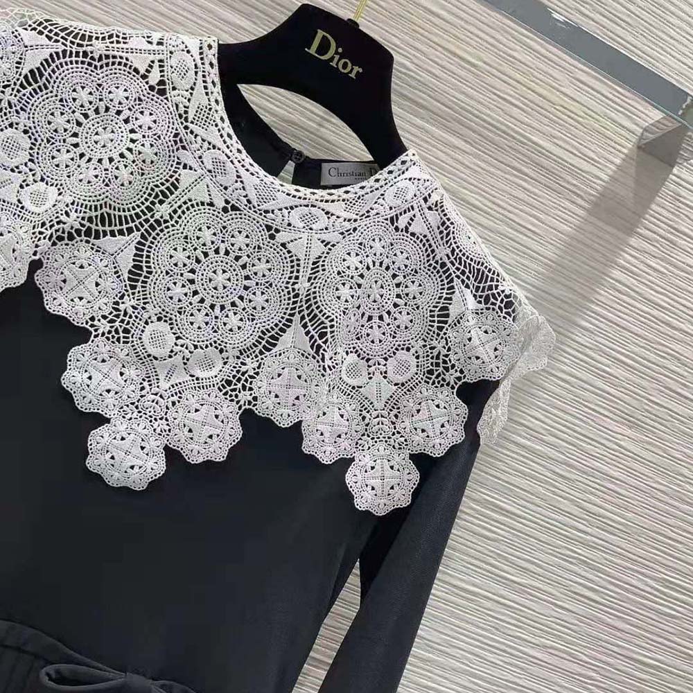 Dior Women Mid-Length Pleated Dress Black Technical Jersey and White Lace - image 5
