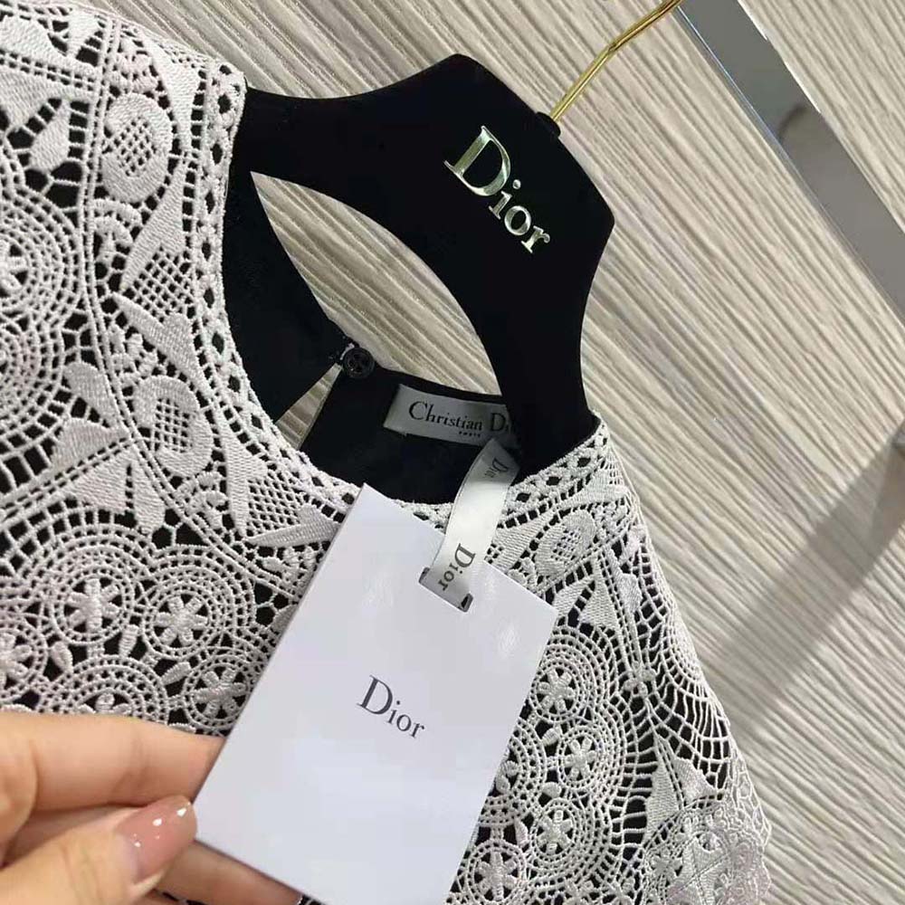Dior Women Mid-Length Pleated Dress Black Technical Jersey and White Lace - image 8