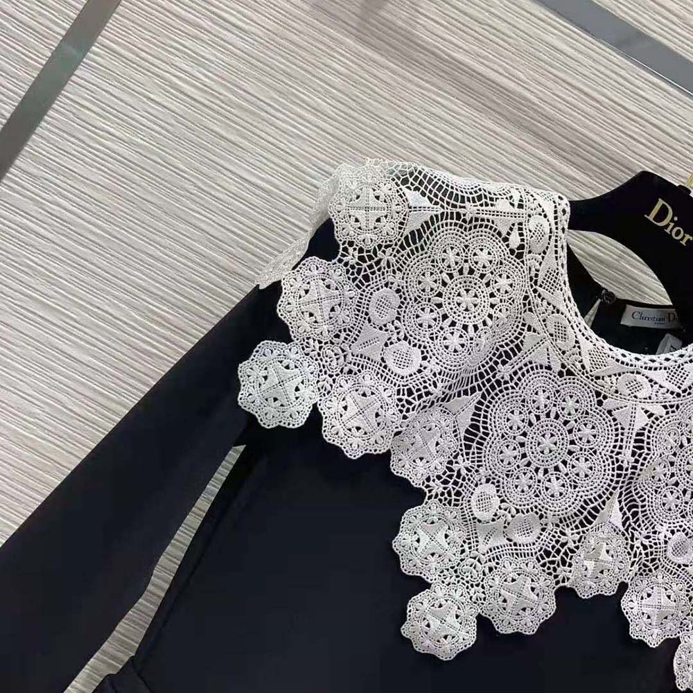 Dior Women Mid-Length Pleated Dress Black Technical Jersey and White Lace - image 7
