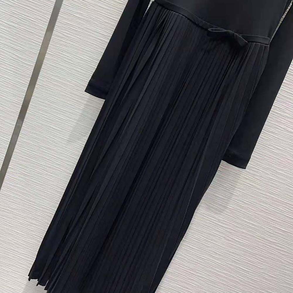 Dior Women Mid-Length Pleated Dress Black Technical Jersey and White Lace - image 9