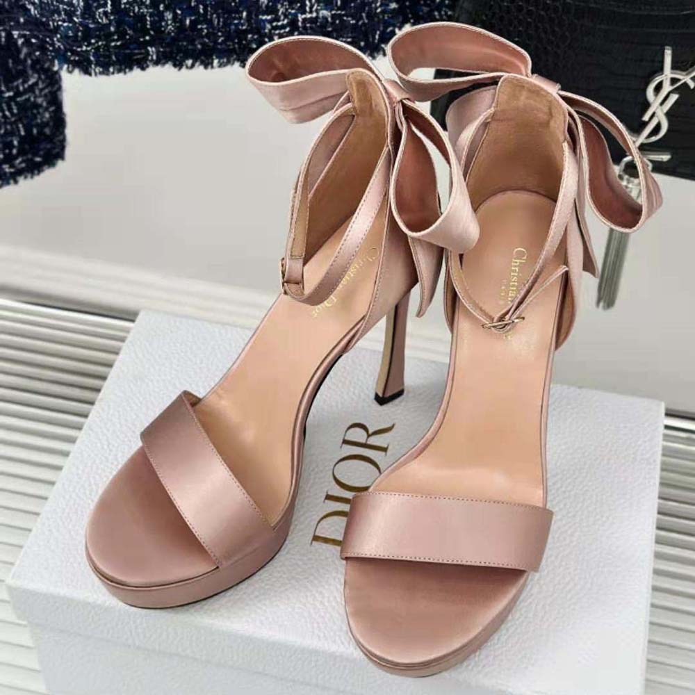 Top view of Dior Women Mlle Dior Heeled Sandal Rose Des Vents Satin satin finish