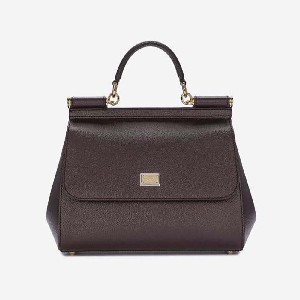 Front view of Dolce Gabbana D&G Women Medium Dauphine Leather Sicily Bag-Bordeaux