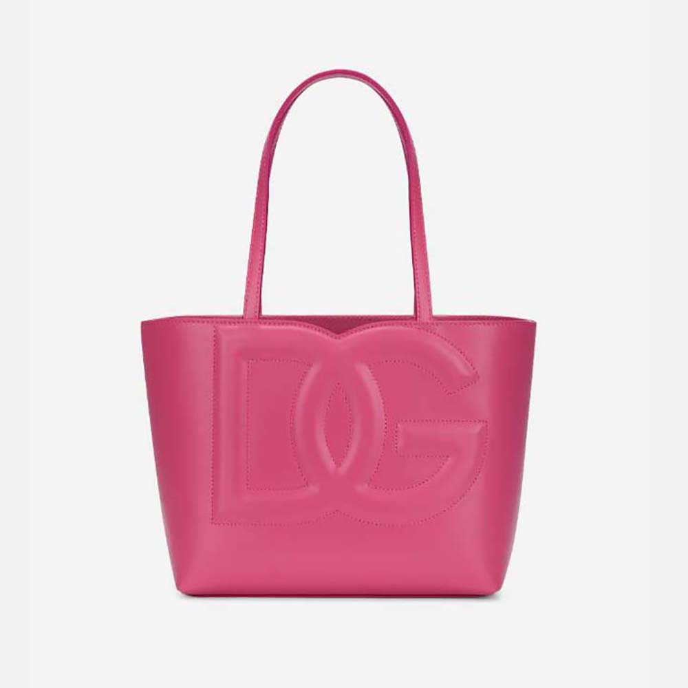 Front view of Dolce Gabbana D&G Women Small Calfskin DG Logo Bag Shopper-Pink