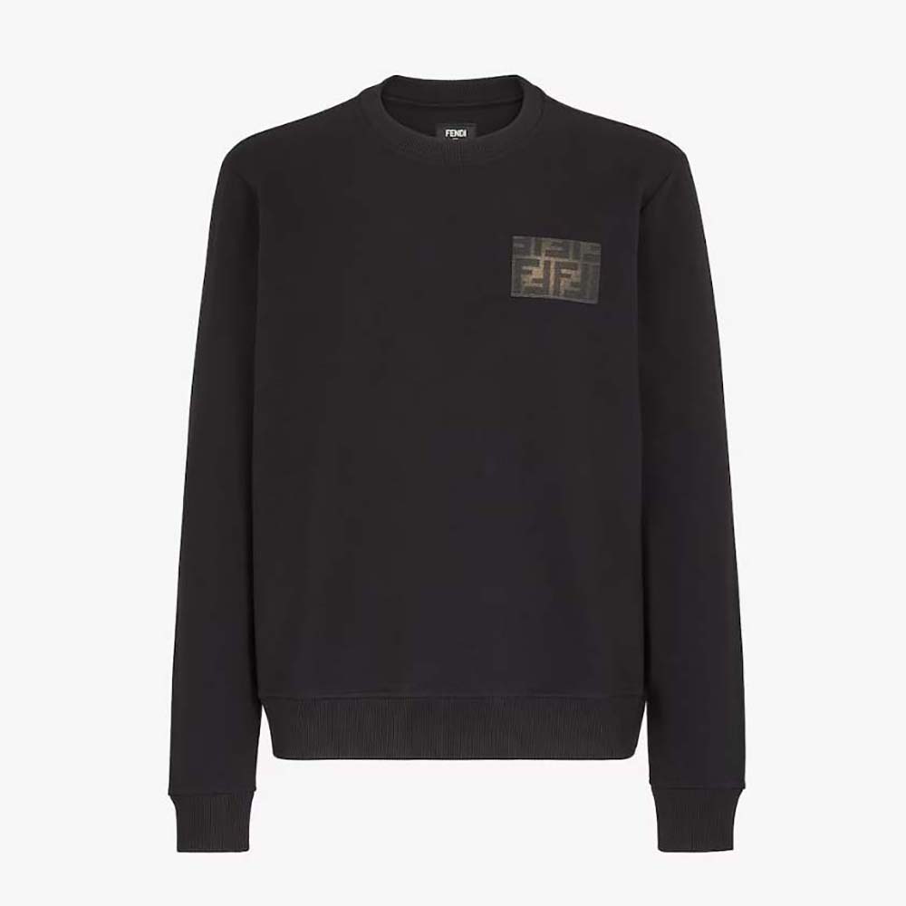 Front view of Fendi Men Black Jersey Sweatshirt showcasing classic crew neck