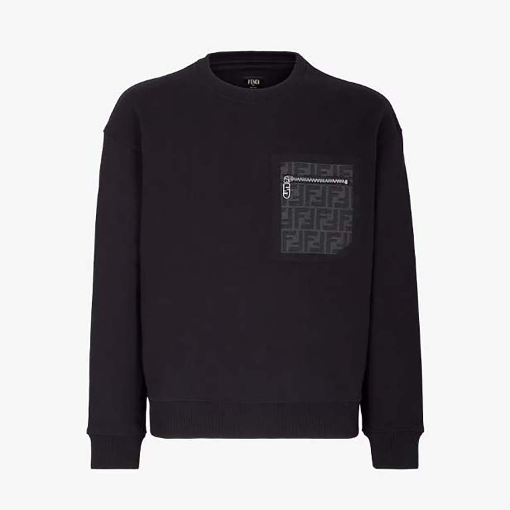 Front view of Fendi Men Black Jersey Sweatshirt with zip closure