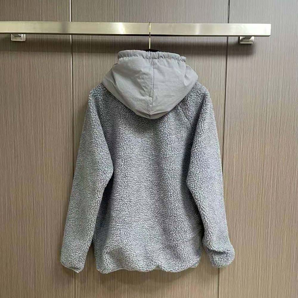 Side profile showcasing silhouette of Fendi Men Blouson Gray Teddy Sweatshirt