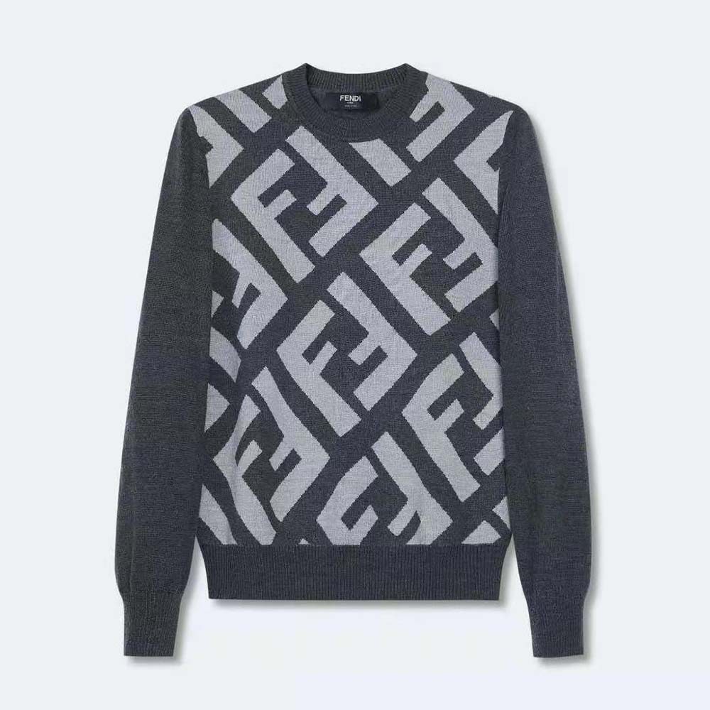 Close-up of ribbed cuffs and embroidered logo on Fendi sweater