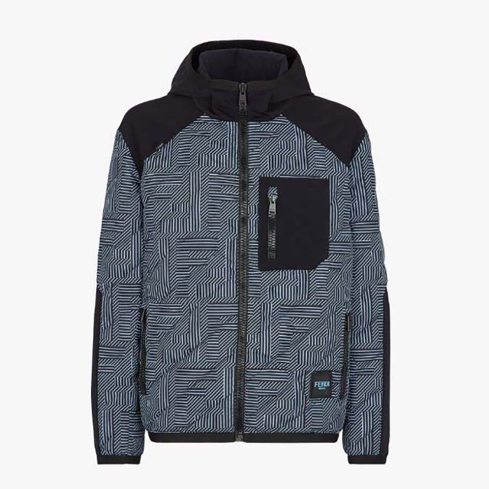 Front view of Fendi Men Multicolor Nylon Blouson in black