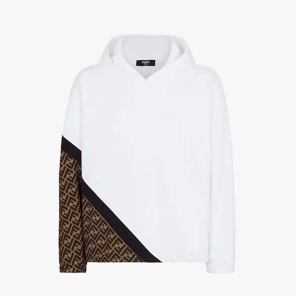 Front view of Fendi Men White Jersey Sweatshirt showing embossed logo