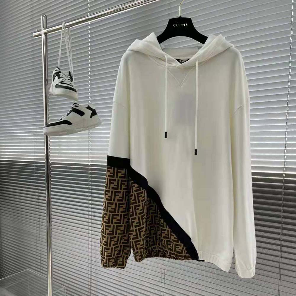 Close-up detail of soft cotton fabric on Fendi Men White Jersey Sweatshirt