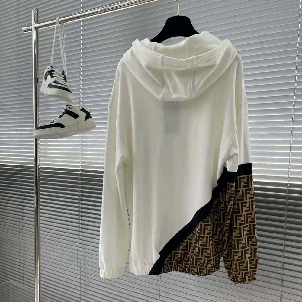 Side profile highlighting fit of Fendi Men White Jersey Sweatshirt