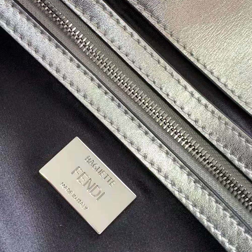 Fendi Women Baguette Silver Leather Bag with Crystal FF Motif - image 10