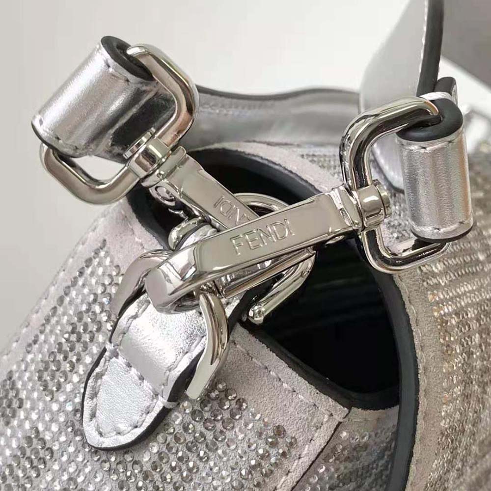 Fendi Women Baguette Silver Leather Bag with Crystal FF Motif - image 8