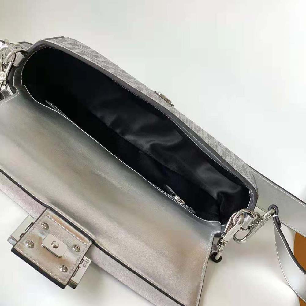 Fendi Women Baguette Silver Leather Bag with Crystal FF Motif - image 9