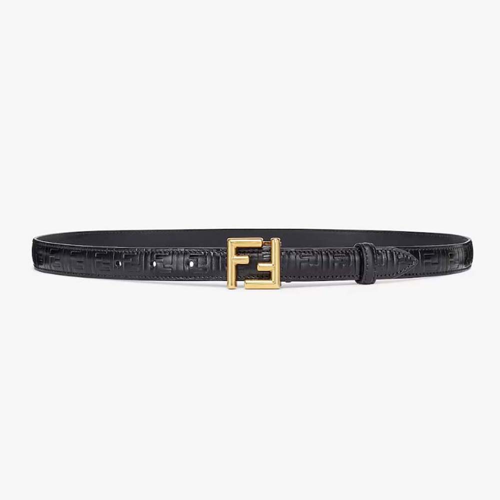 Front view of Fendi Women FF Belt Black Leather with signature buckle