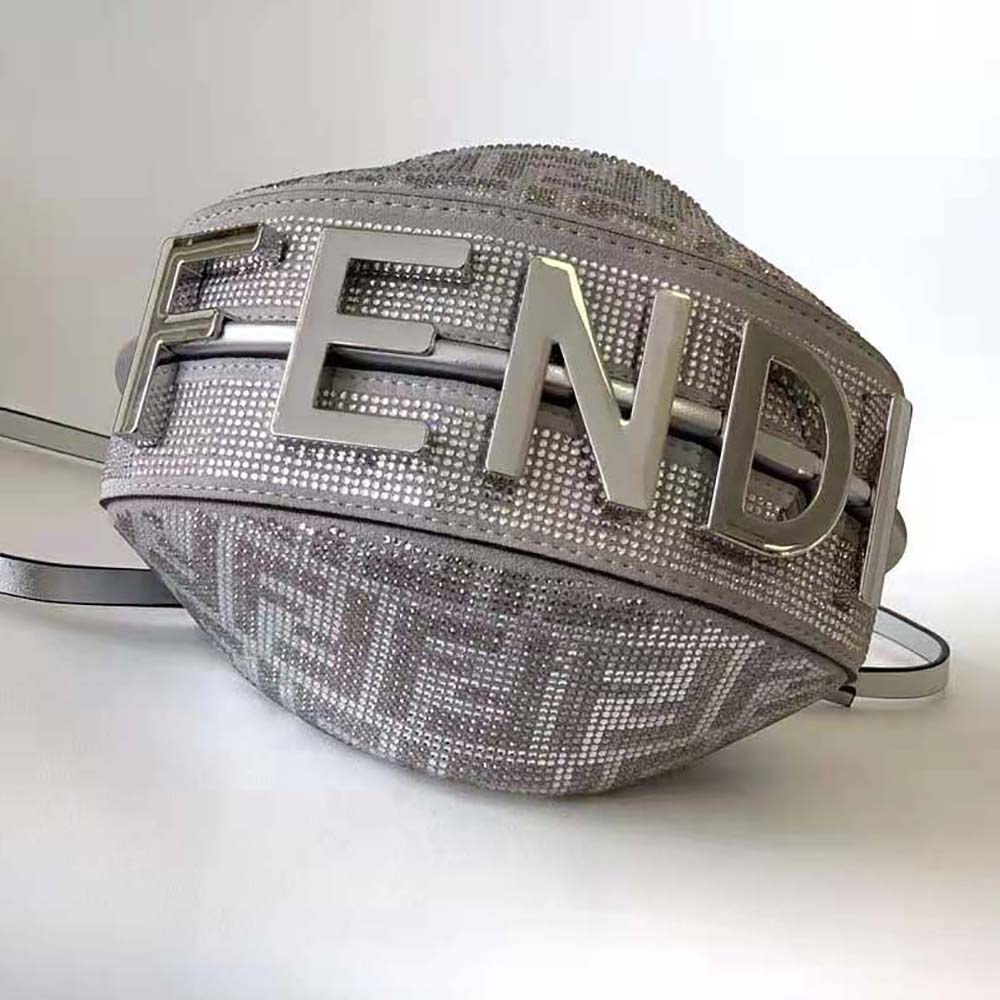 Fendi Women Fendigraphy Mini Silver Leather Mini Bag with Crystal FF Motif - image 5