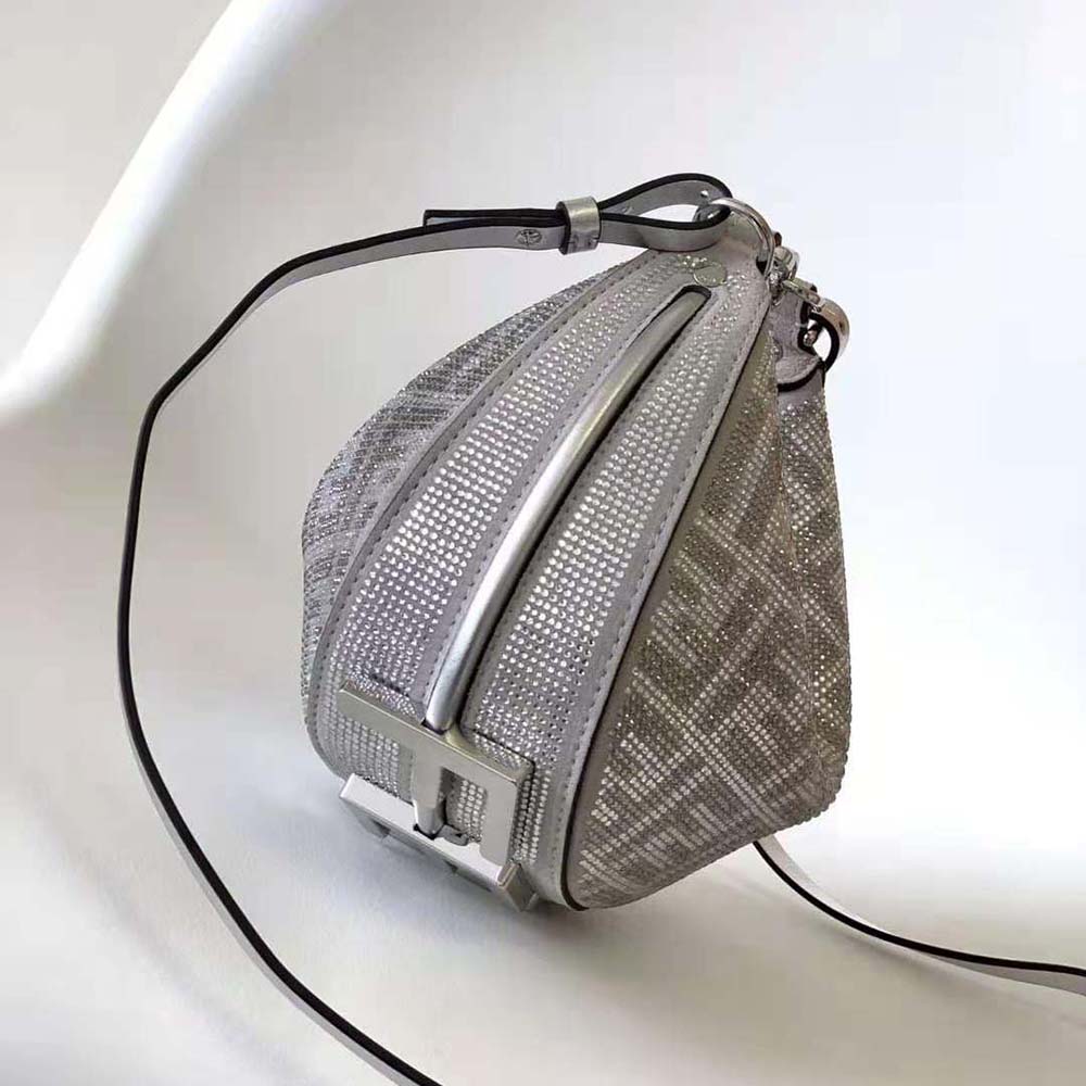 Fendi Women Fendigraphy Mini Silver Leather Mini Bag with Crystal FF Motif - image 4