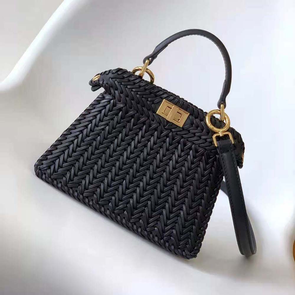 Close-up of gold-tone hardware and magnetic closure on Fendi Peekaboo Bag