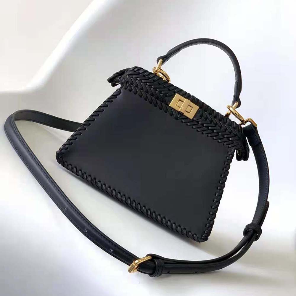 Side angle showing padded calfskin texture on Fendi Peekaboo ISeeU Petite