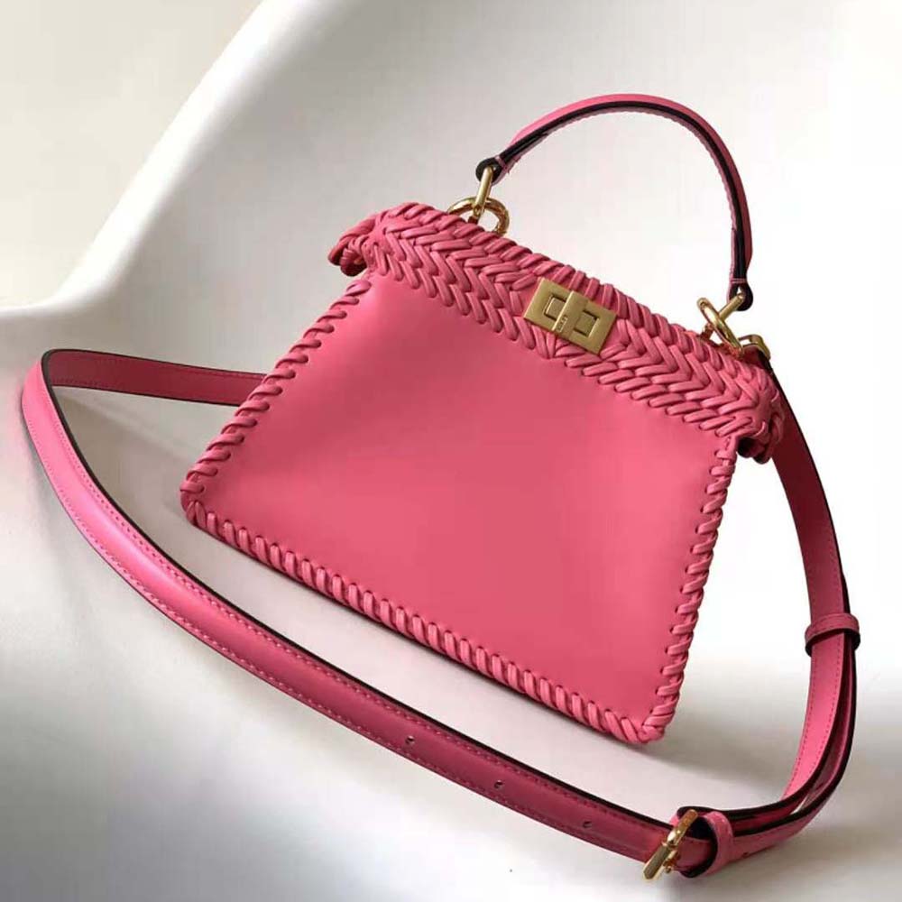 Side angle showing padded leather texture on Fendi Women Peekaboo ISeeU bag