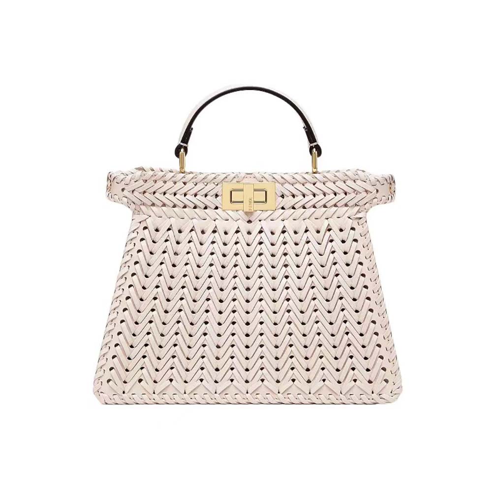 Fendi Women Peekaboo ISeeU Petite White Padded Calfskin Leather Bag