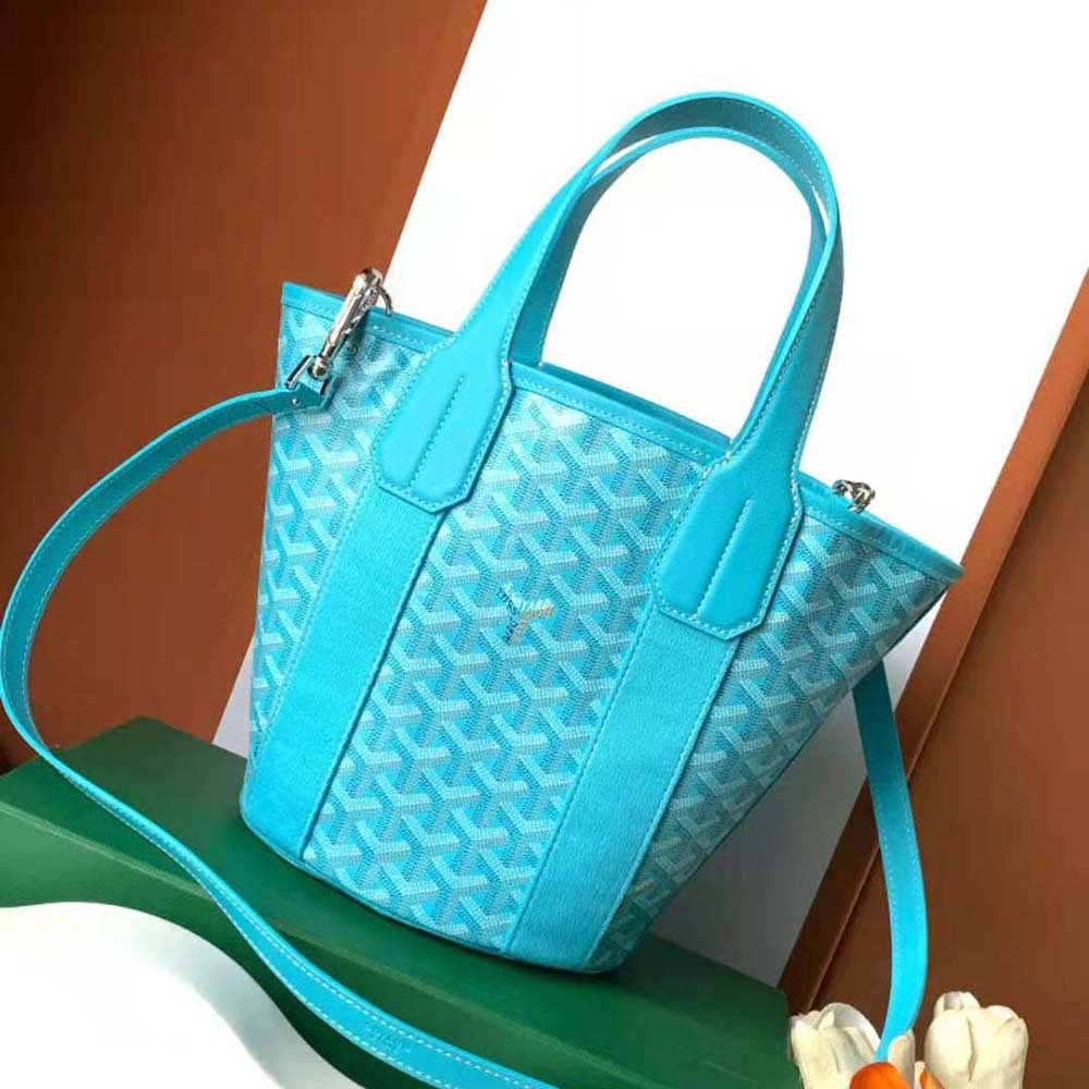 Side angle of Goyard Women Belharra PM Bag-Blue highlighting silhouette
