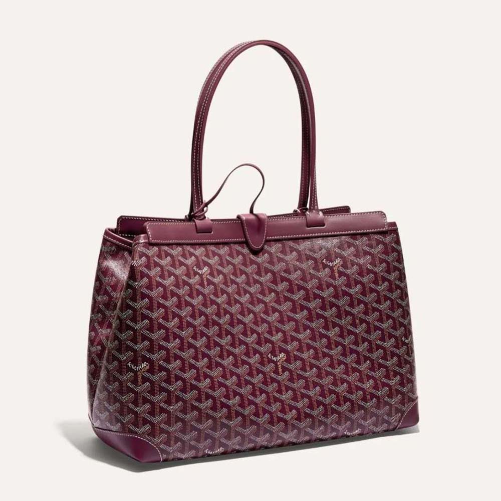 Front angled view of Goyard Women Bellechasse Biaude PM Bag-Maroon
