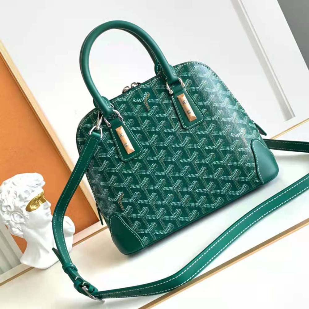 Side angle of compact silhouette on Goyard Women Vendôme Mini Bag-Green