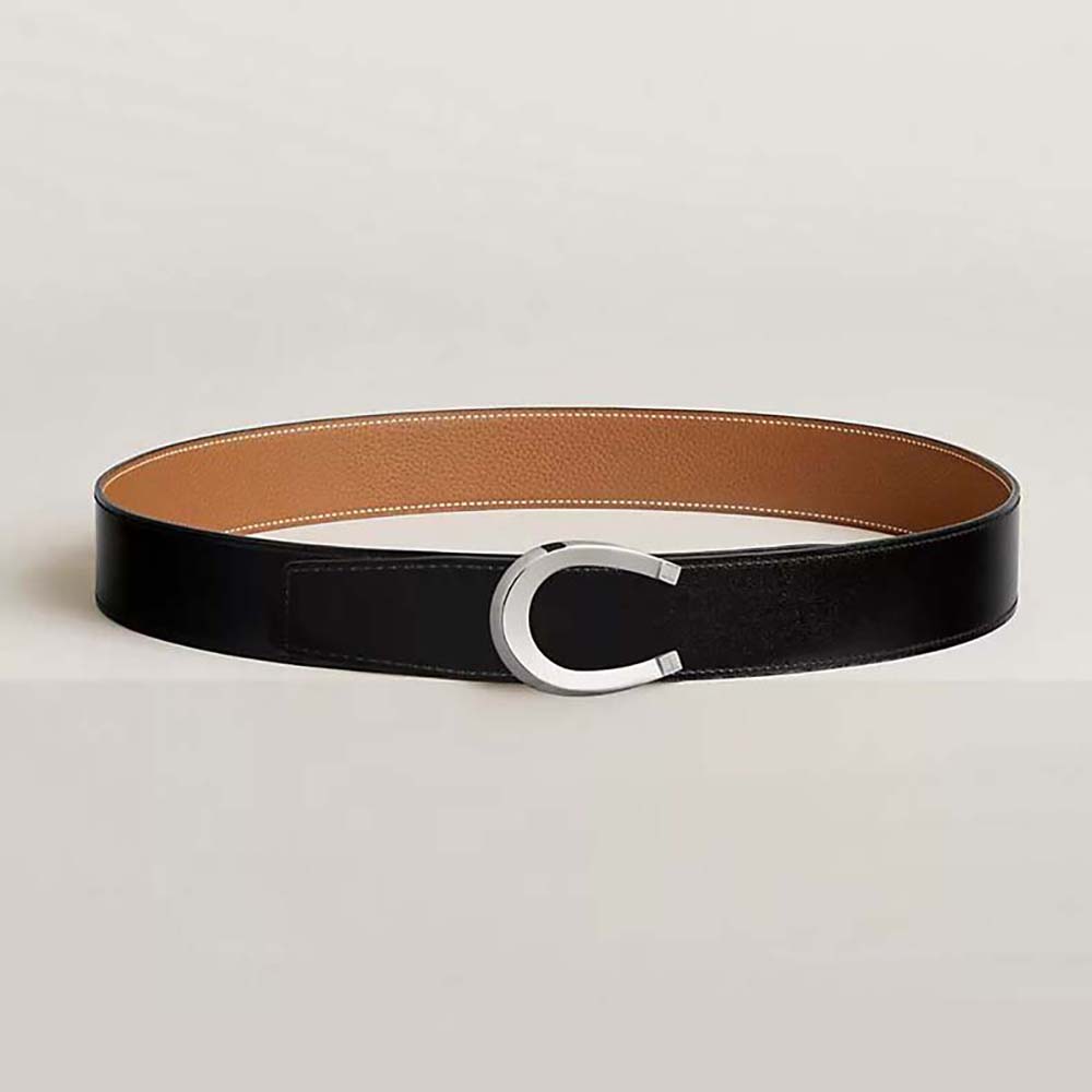 Front angle of Hermes Men Luck Belt Buckle & Reversible Leather Strap 38 mm-Brown
