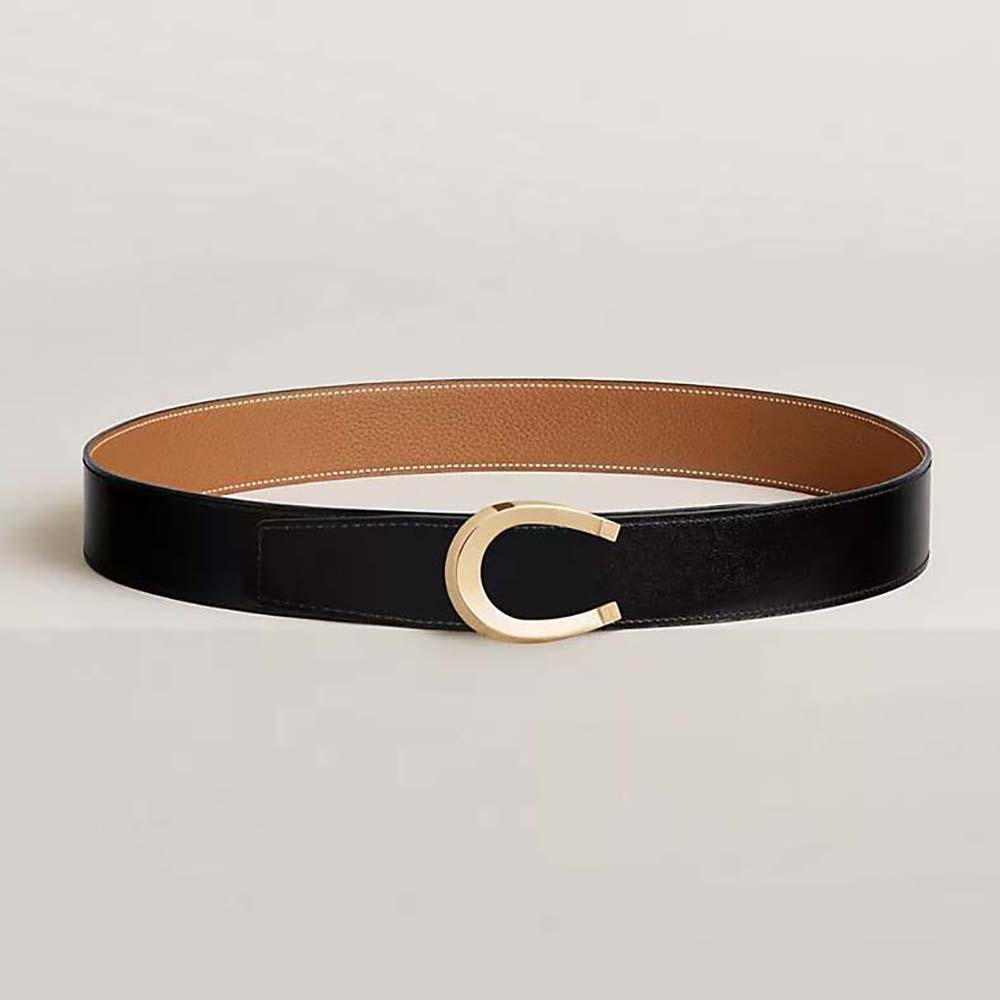 Front view of Hermes Men Luck Belt Buckle & Reversible Leather Strap 38 mm-Brown/Gold