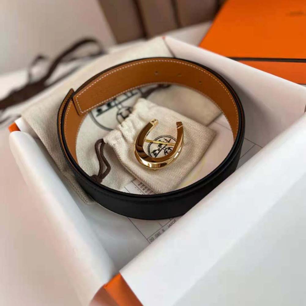 Hermes Men Luck Belt Buckle & Reversible Leather Strap 38 mm-Brown/Gold - image 8