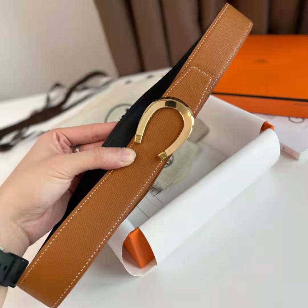 Hermes Men Luck Belt Buckle & Reversible Leather Strap 38 mm-Brown/Gold - image 5