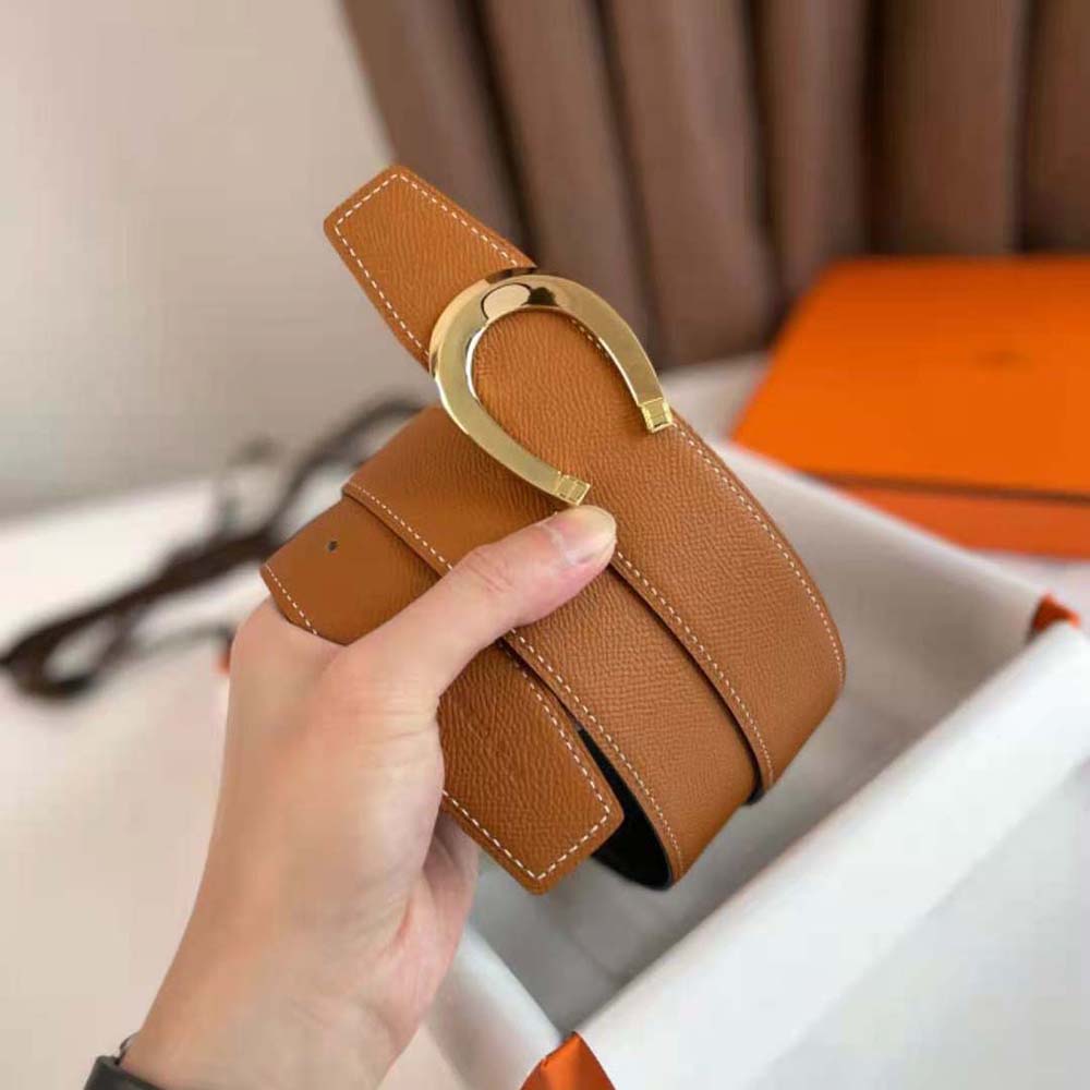 Hermes Men Luck Belt Buckle & Reversible Leather Strap 38 mm-Brown/Gold - image 4