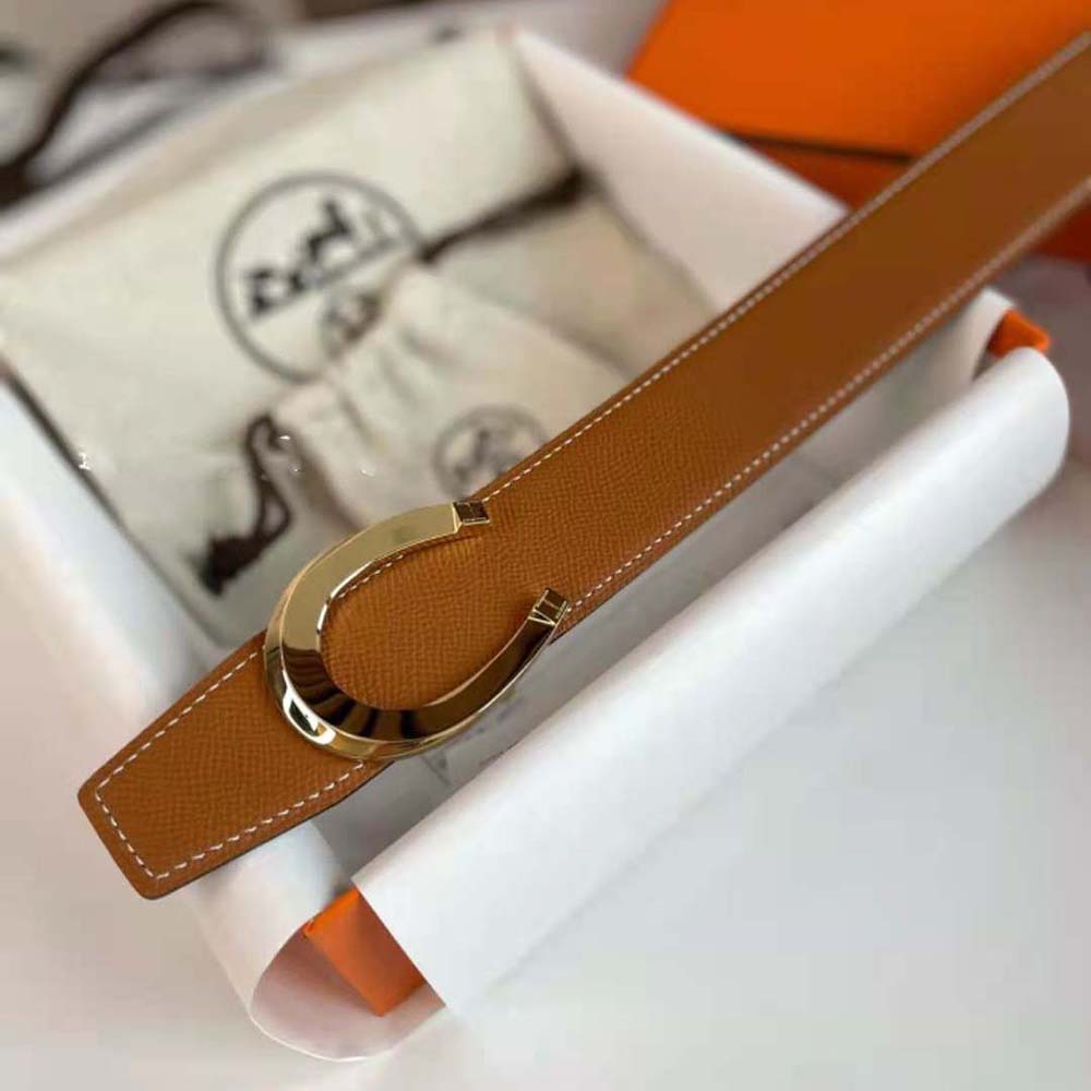 Hermes Men Luck Belt Buckle & Reversible Leather Strap 38 mm-Brown/Gold - image 6