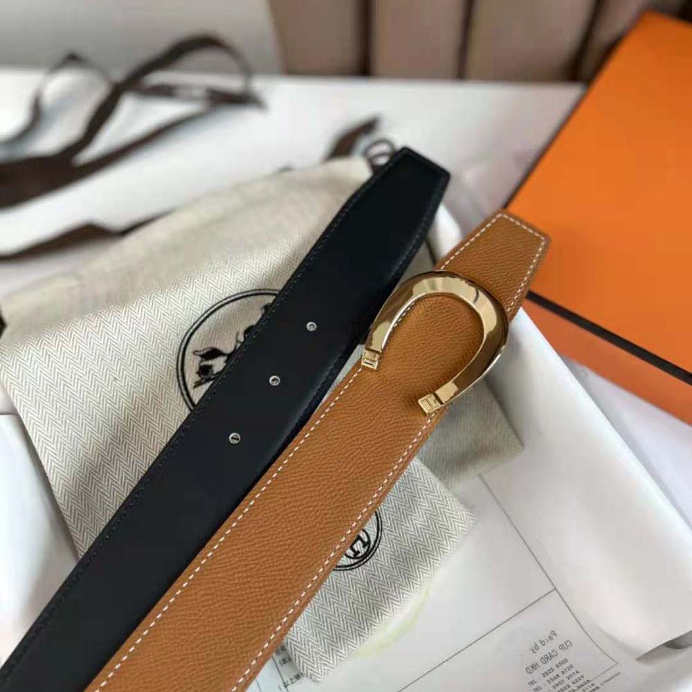 Hermes Men Luck Belt Buckle & Reversible Leather Strap 38 mm-Brown/Gold - image 7
