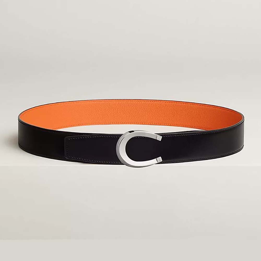 Front view of Hermes Men Luck Belt Buckle & Reversible Leather Strap 38 mm-Orange