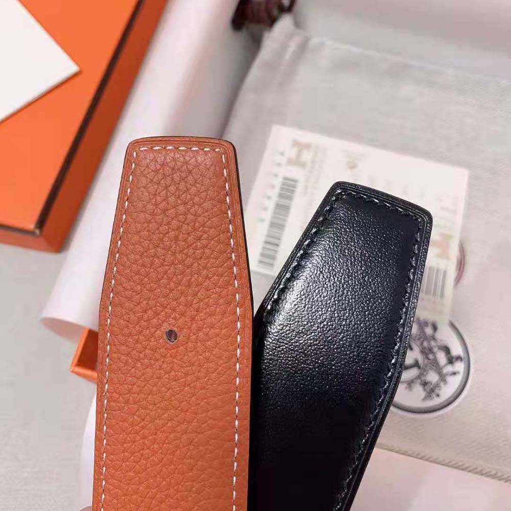 Hermes Men Luck Belt Buckle & Reversible Leather Strap 38 mm-Orange - image 6