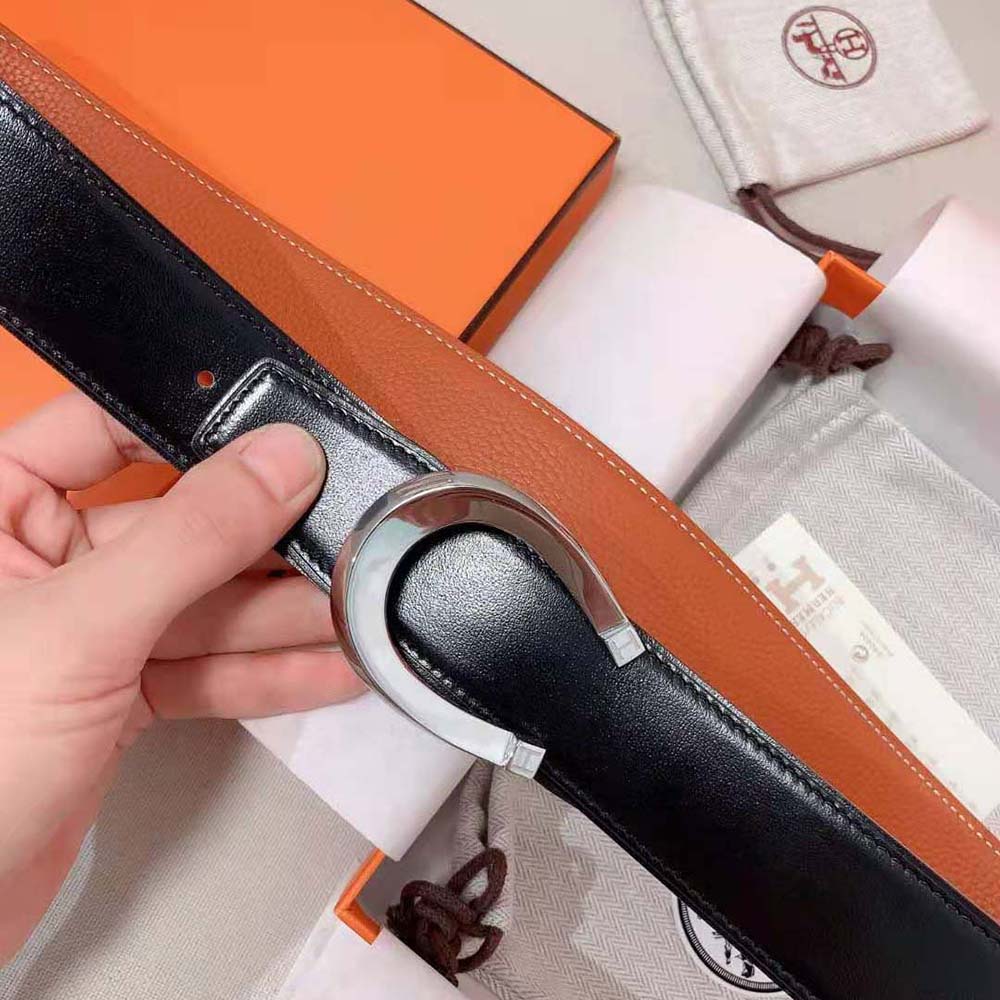Hermes Men Luck Belt Buckle & Reversible Leather Strap 38 mm-Orange - image 4