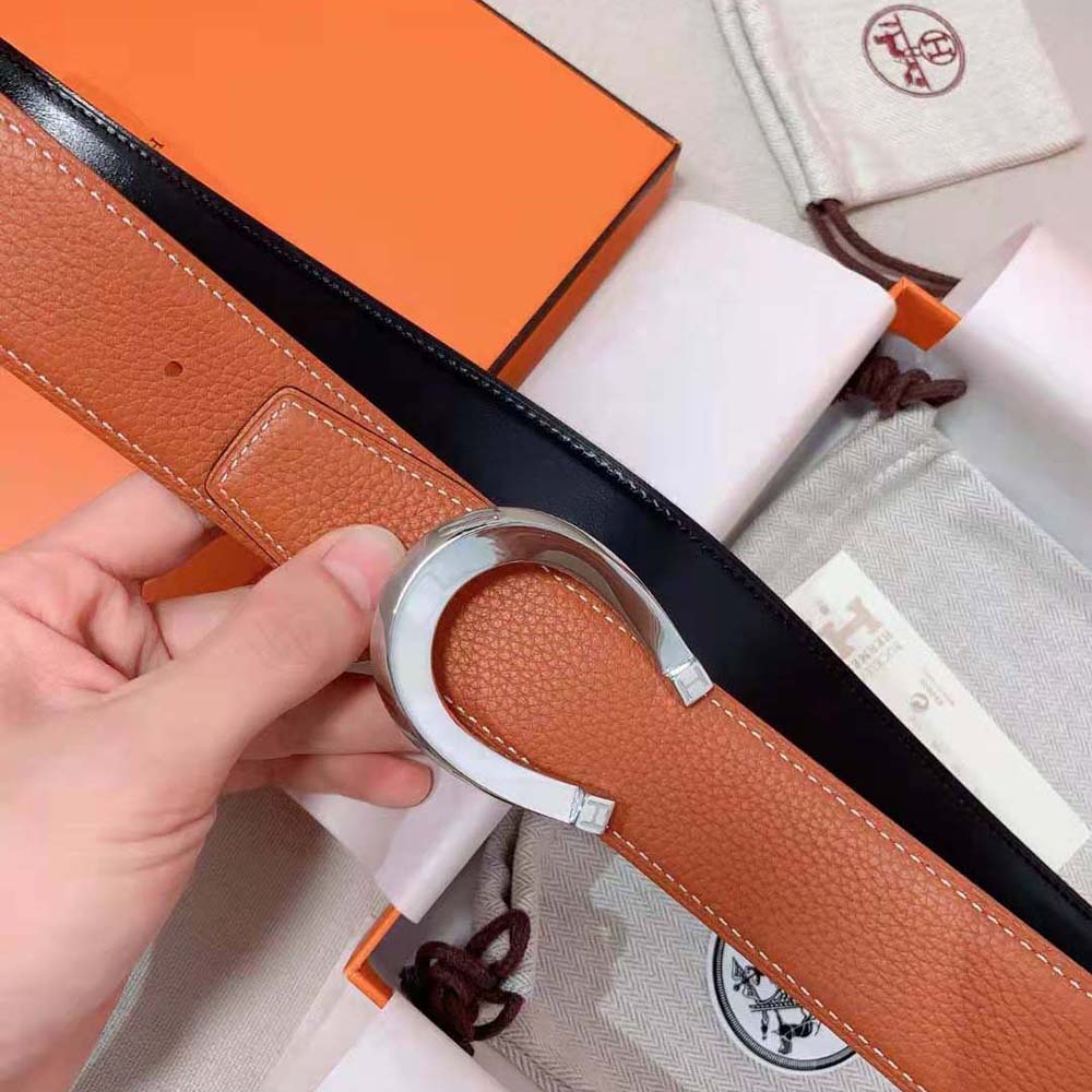 Hermes Men Luck Belt Buckle & Reversible Leather Strap 38 mm-Orange - image 5