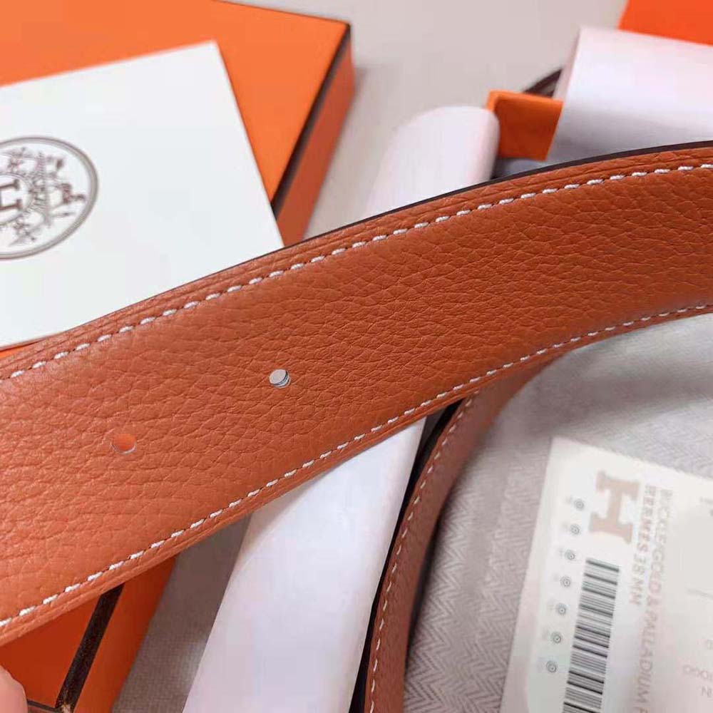 Hermes Men Luck Belt Buckle & Reversible Leather Strap 38 mm-Orange - image 10