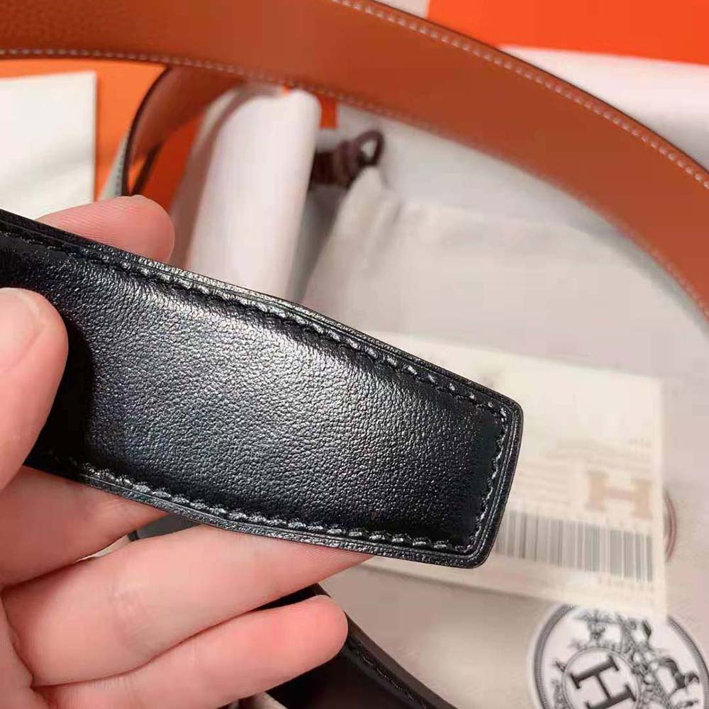 Hermes Men Luck Belt Buckle & Reversible Leather Strap 38 mm-Orange - image 9
