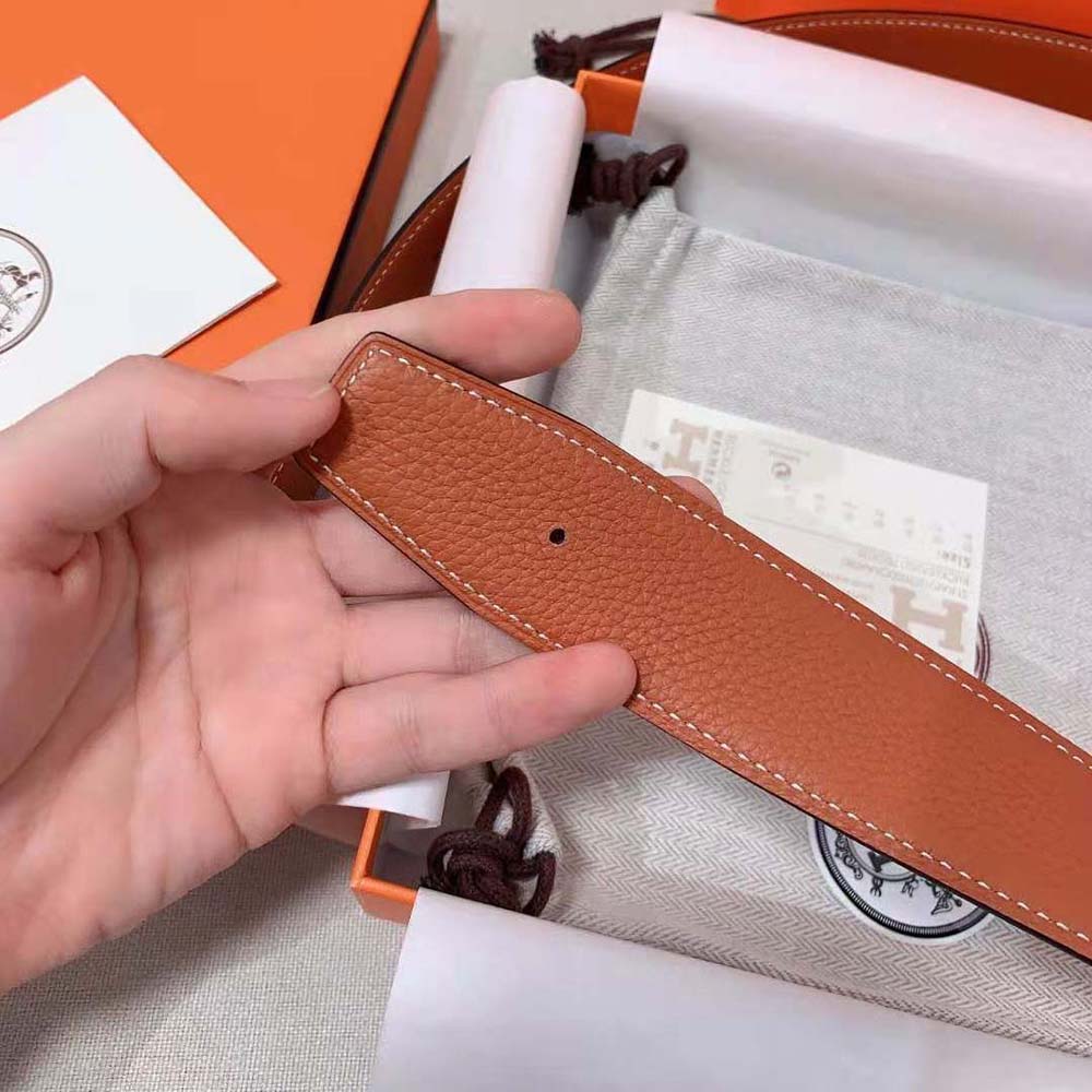 Hermes Men Luck Belt Buckle & Reversible Leather Strap 38 mm-Orange - image 8