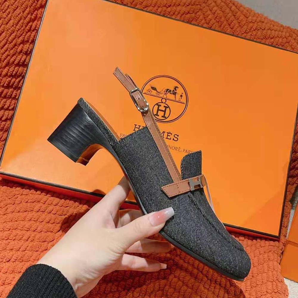 Hermes Women Infinie 50 Pump in Denim and Calfskin-H241047Z - image 7