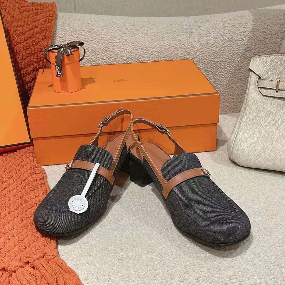 Hermes Women Infinie 50 Pump in Denim and Calfskin-H241047Z - image 6