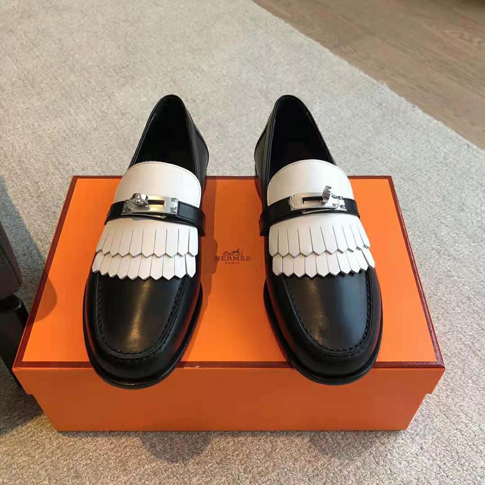 Top angle showing slip-on design of Hermes Women Royal Loafer