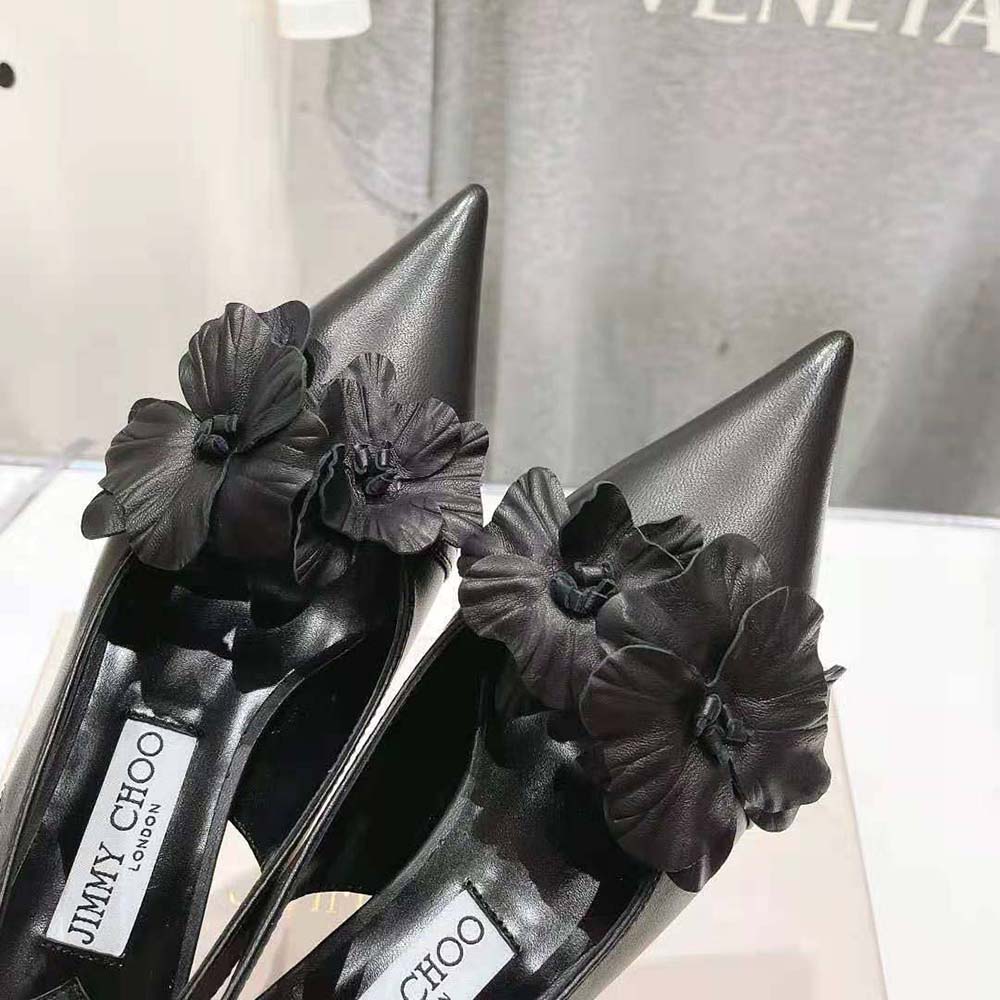 Jimmy Choo Women Amita Flowers 45 Black Nappa Leather Sling Back Pumps with Flowers - image 7