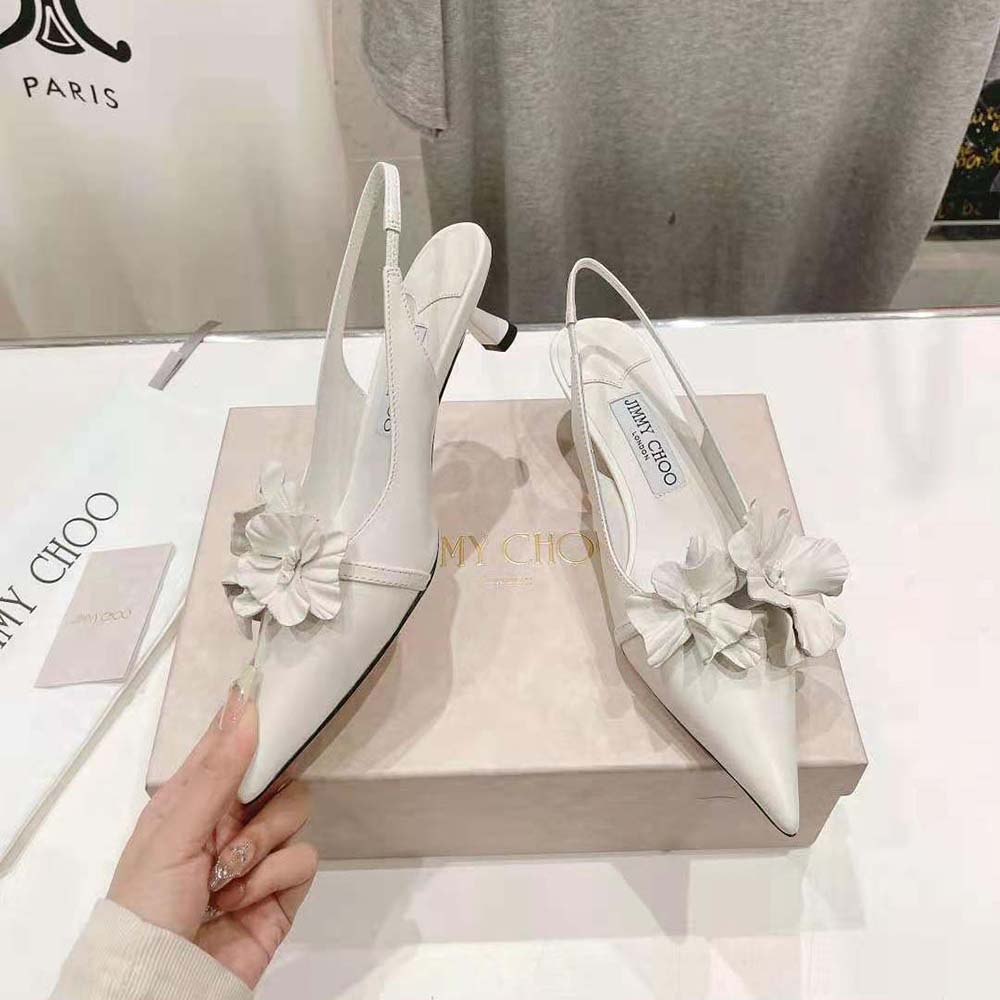 Jimmy Choo Women Amita Flowers 45 Latte Nappa Leather Sling Back Pumps with Flowers - image 5