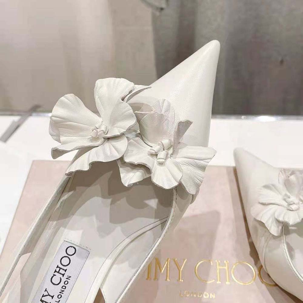 Jimmy Choo Women Amita Flowers 45 Latte Nappa Leather Sling Back Pumps with Flowers - image 7