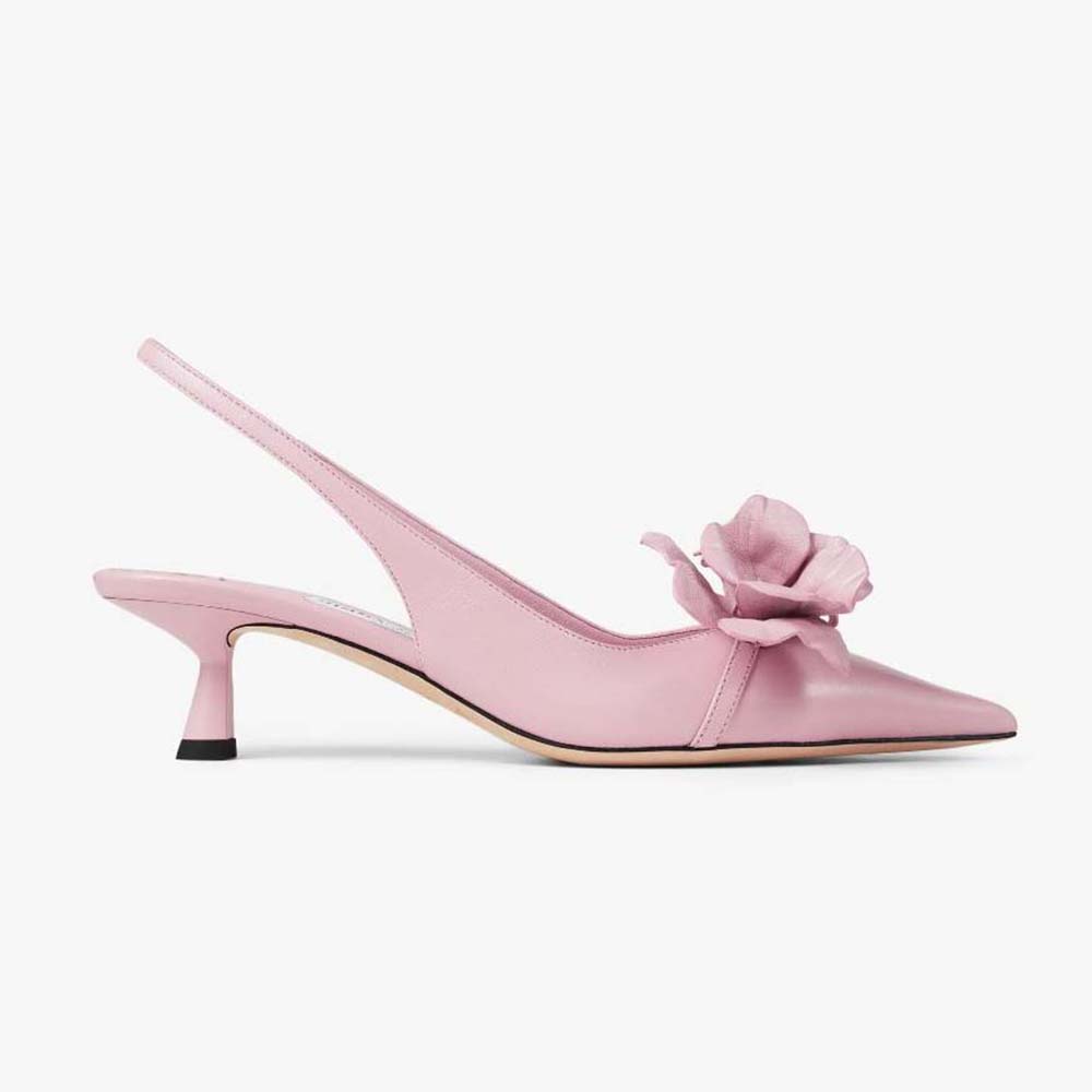 Front angle of Jimmy Choo Women Amita Flowers 45 Rose Nappa Leather Sling Back Pumps
