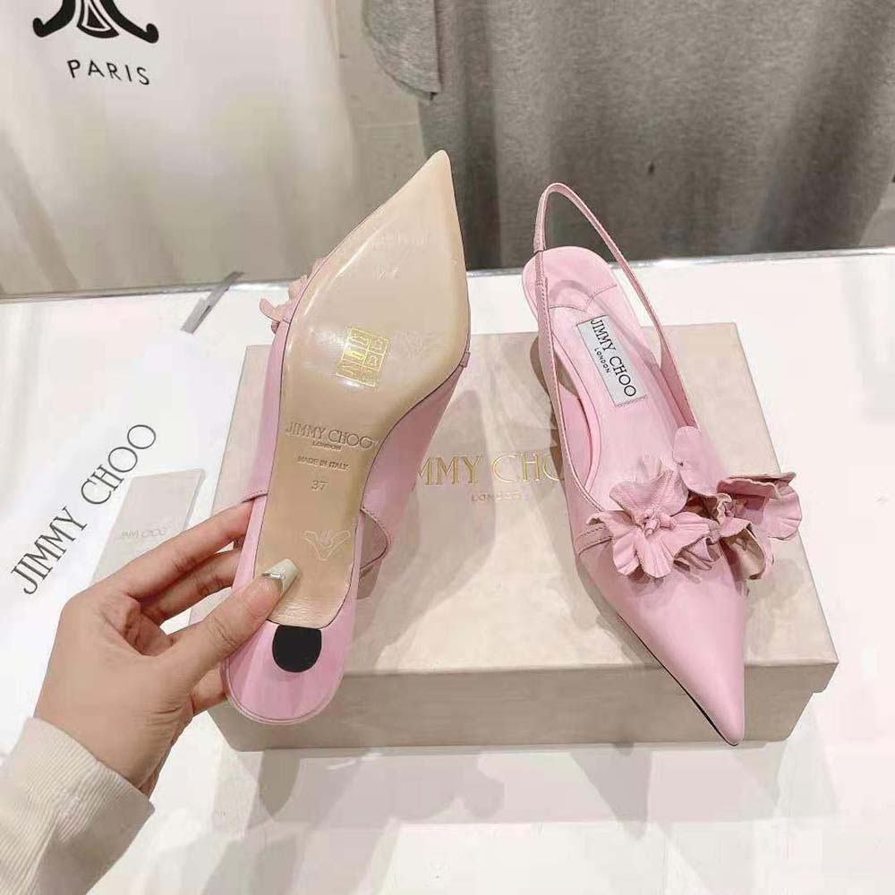 Jimmy Choo Women Amita Flowers 45 Rose Nappa Leather Sling Back Pumps with Flowers - image 10
